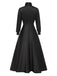 Robe noire en satin à col noué manches évasées années 1950