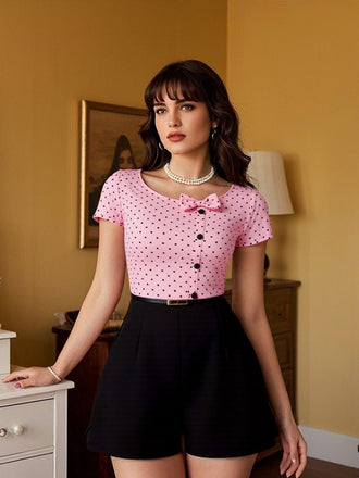 Combishort rose à pois et nœud des années 1950