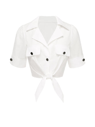 Chemisier blanc boutonné en pur coton des années 1960