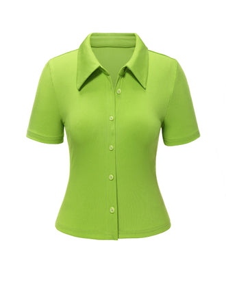 Chemisier en maille uni verte à revers des années 1960