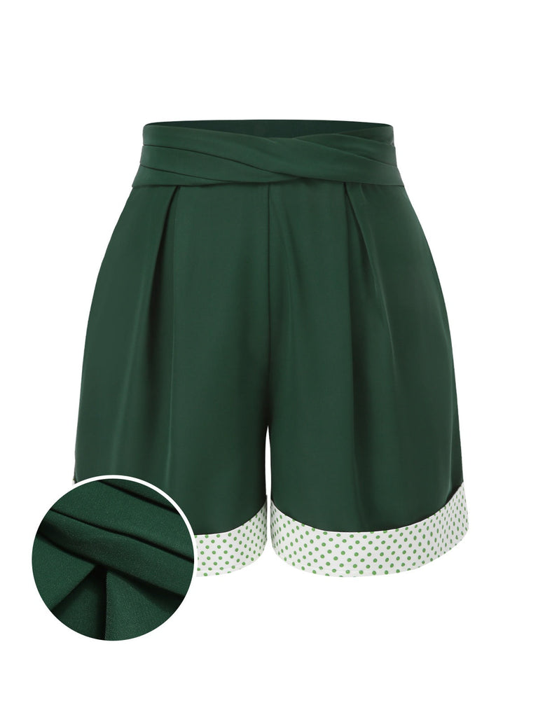 [Prévente] Short plissé vert à pois patchwork des années 1950