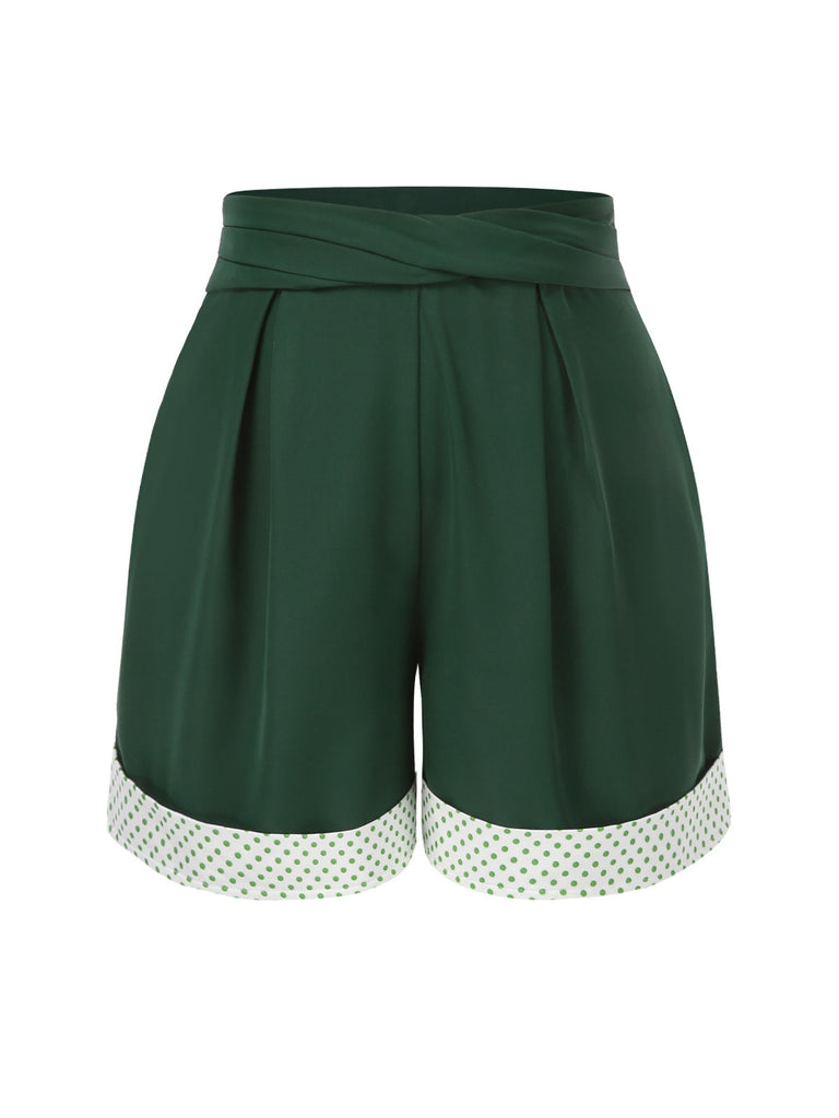 [Prévente] Short plissé vert à pois patchwork des années 1950