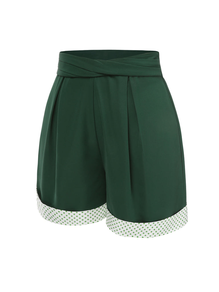 [Prévente] Short plissé vert à pois patchwork des années 1950