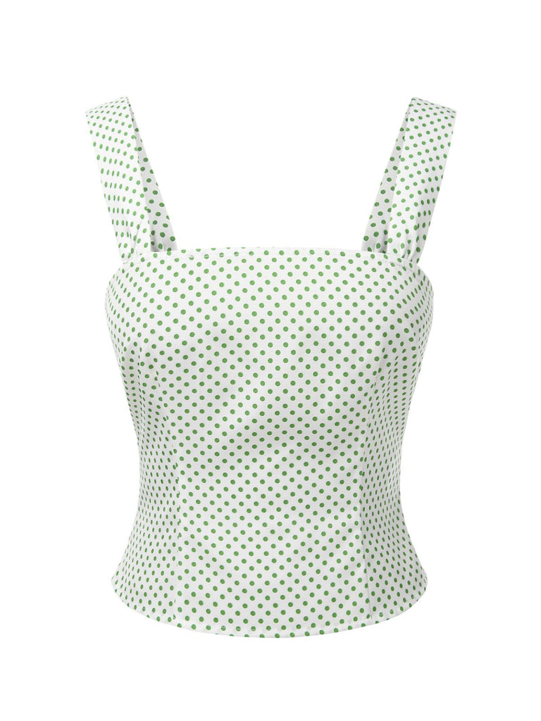 [Prévente] Camisole courte à larges bretelles et pois verts des années 1950