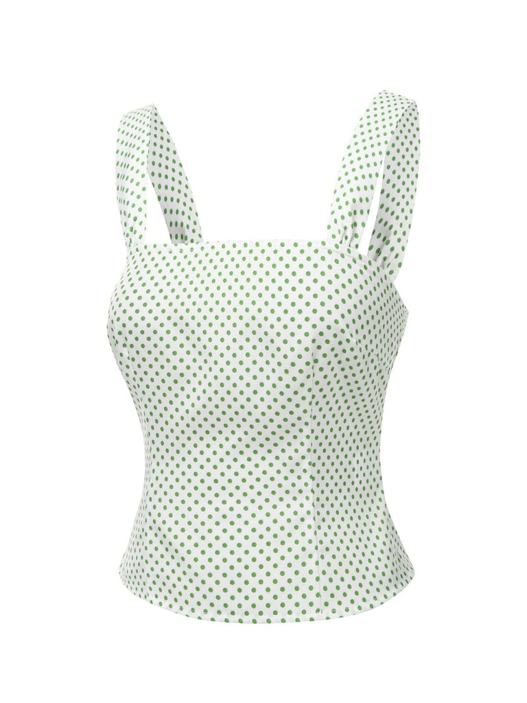 [Prévente] Camisole courte à larges bretelles et pois verts des années 1950