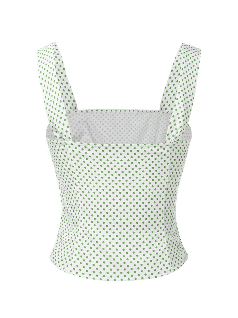 [Prévente] Camisole courte à larges bretelles et pois verts des années 1950