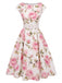[Prévente] Robe rose à fleurs antique col bateau ceinturée années 1950