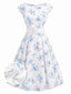 Robe Blanche Imprimé Roses Ceinturée années 1950