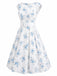 Robe jaune à fleurs col bateau ceinturée années 1950
