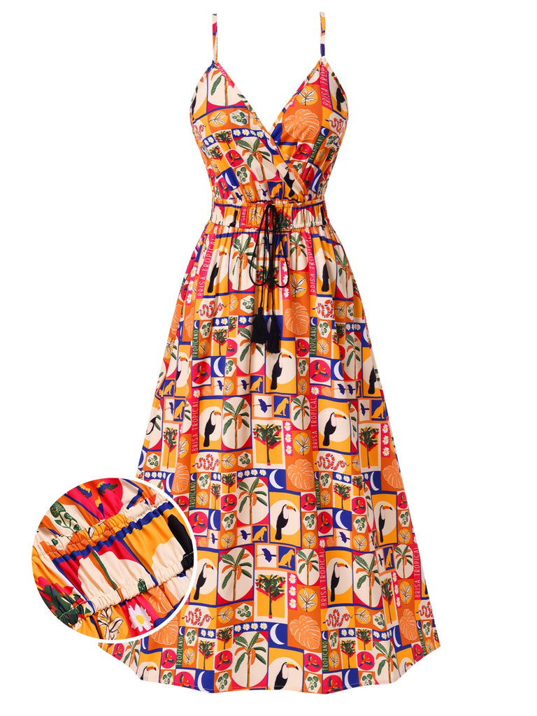 [Prévente] Robe à fleurs tropicales multicolores années 1970
