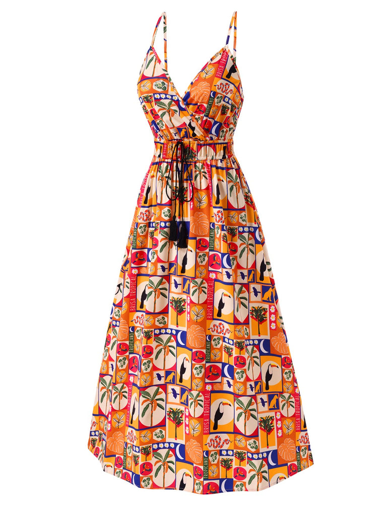 [Prévente] Robe à fleurs tropicales multicolores années 1970