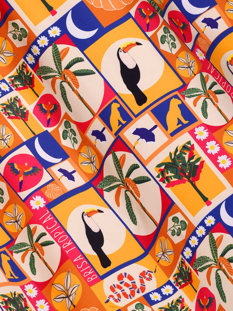 [Prévente] Robe à fleurs tropicales multicolores années 1970