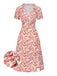[Prévente] Robe à volants col V fente latérale motif roses des années 1940
