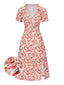 [Prévente] Robe à volants col V fente latérale motif roses des années 1940
