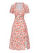[Prévente] Robe à volants col V fente latérale motif roses des années 1940