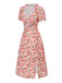 [Prévente] Robe à volants col V fente latérale motif roses des années 1940