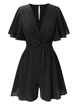 Combishort en coton noir uni manches volantées des années 1950