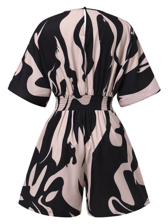 Combishort Impressions abstraites col V taille smockée années 1940