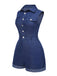 [Prévente] Combishort en jean bleu uni en coton à poches des années 1970