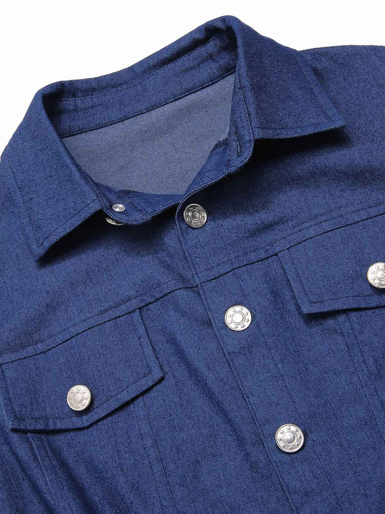 [Prévente] Combishort en jean bleu uni en coton à poches des années 1970