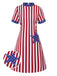 [Prévente] Robe rouge et bleu à rayures verticales et étoiles des années 1960