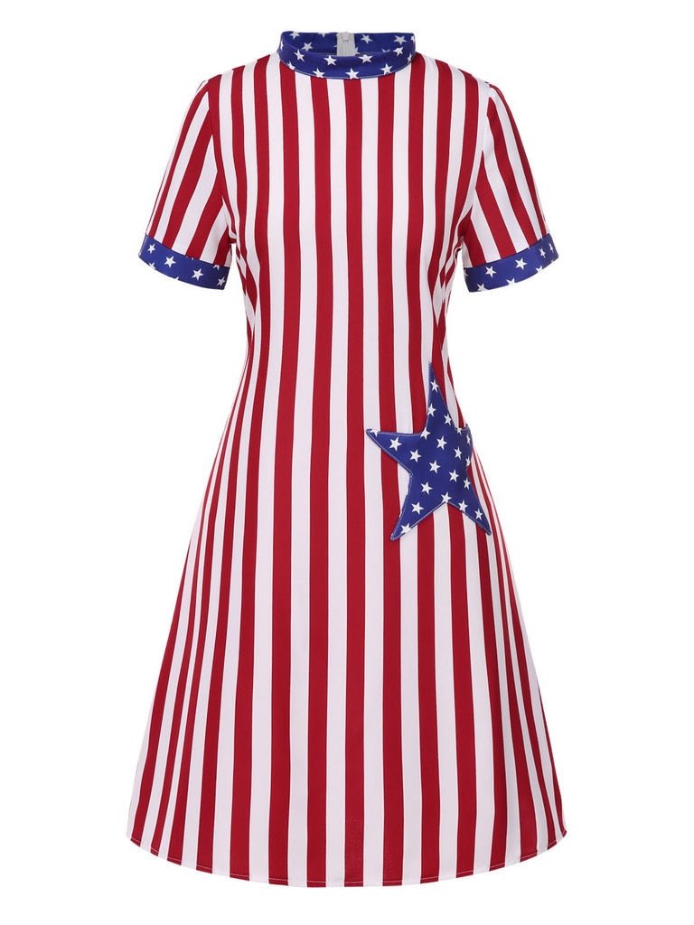 [Prévente] Robe rouge et bleu à rayures verticales et étoiles des années 1960