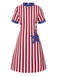 [Prévente] Robe rouge et bleu à rayures verticales et étoiles des années 1960