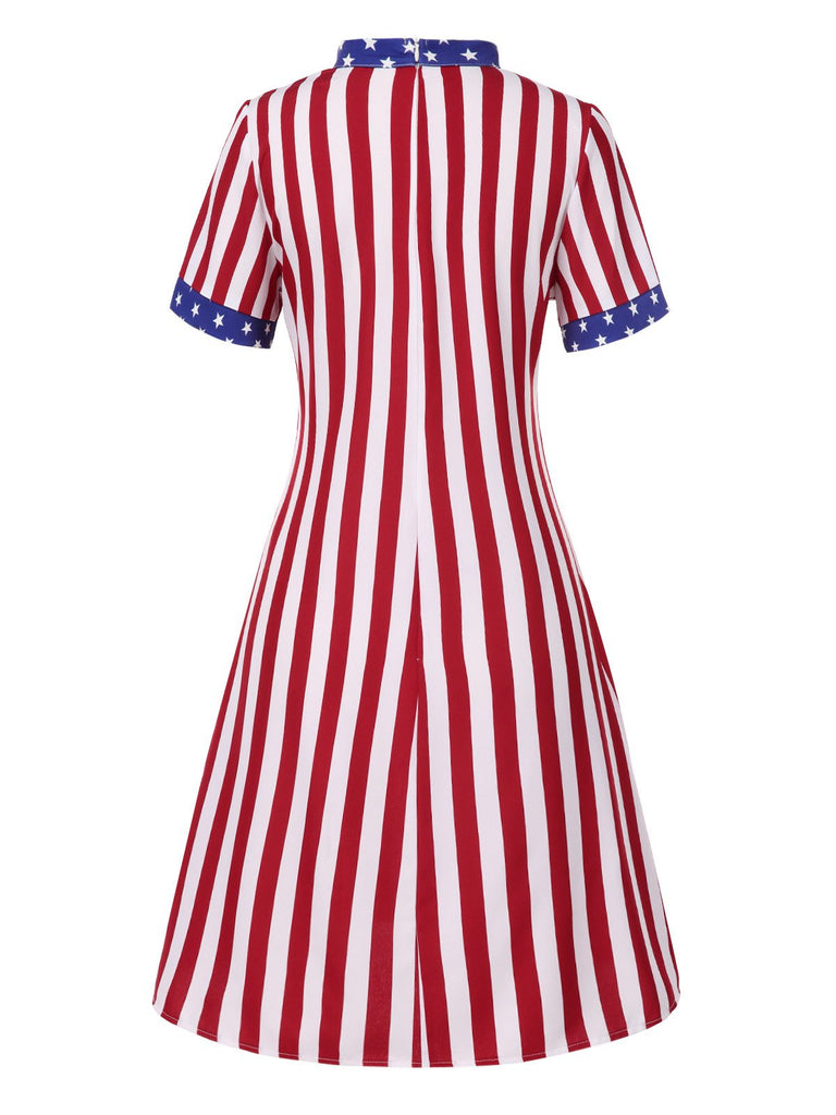[Prévente] Robe rouge et bleu à rayures verticales et étoiles des années 1960