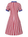 [Prévente] Robe rouge et bleu à rayures verticales et étoiles des années 1960