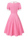 [Prévente] Robe rose en coton brodée fraises manches bouffantes dannées 1950