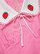 [Prévente] Robe rose en coton brodée fraises manches bouffantes dannées 1950
