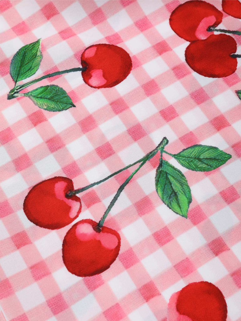 [Prévente] Combinaison rose à carreaux vichy et découpes cerises des années 1960