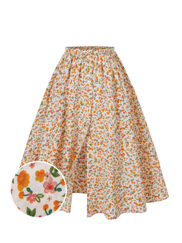 [Prévente] Jupe à boutons floraux multicolores des années 1950
