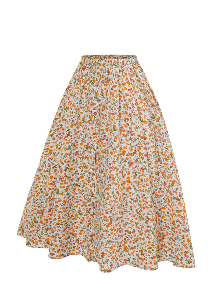 [Prévente] Jupe à boutons floraux multicolores des années 1950