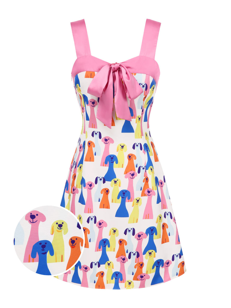 [Prévente] Robe imprimée nœud motif de chien multicolore des années 1960