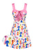 [Prévente] Robe imprimée nœud motif de chien multicolore des années 1960