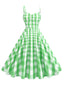 Robe verte carreaux vichy et bretelles froncées années 1950