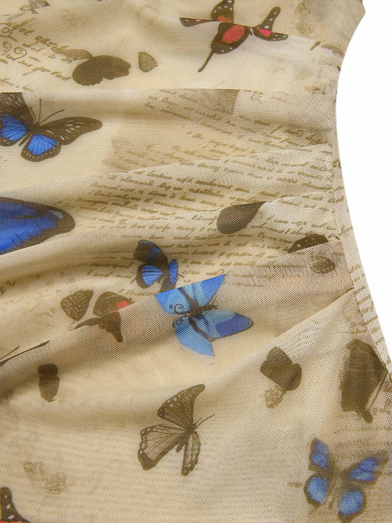[Pré-vente] [Grande taille] Robe moulante froncée une épaule papillons années 1960
