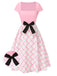 [Prévente] Robe rose à carreaux patchwok col carré et nœud années 1950