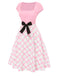 [Prévente] Robe rose à carreaux patchwok col carré et nœud années 1950