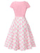 [Prévente] Robe rose à carreaux patchwok col carré et nœud années 1950
