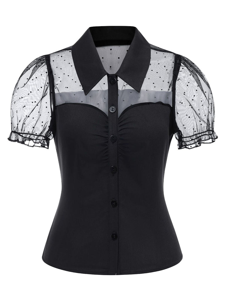 [Prévente] Chemisier en maille patchwork à pois noire des années 1960