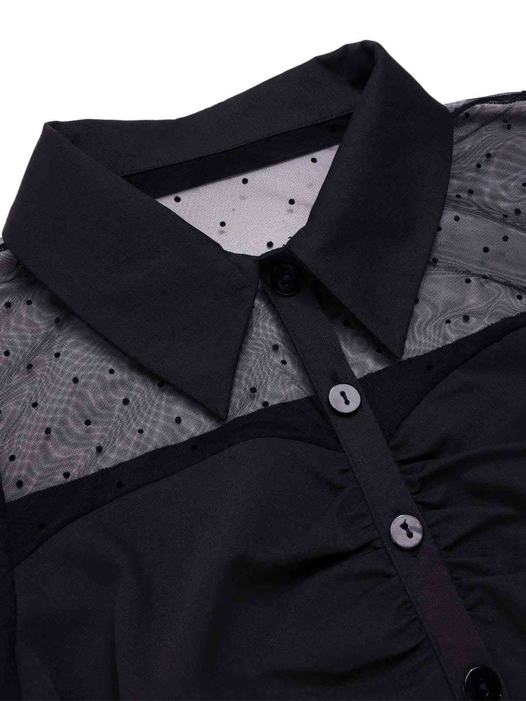 [Prévente] Chemisier en maille patchwork à pois noire des années 1960