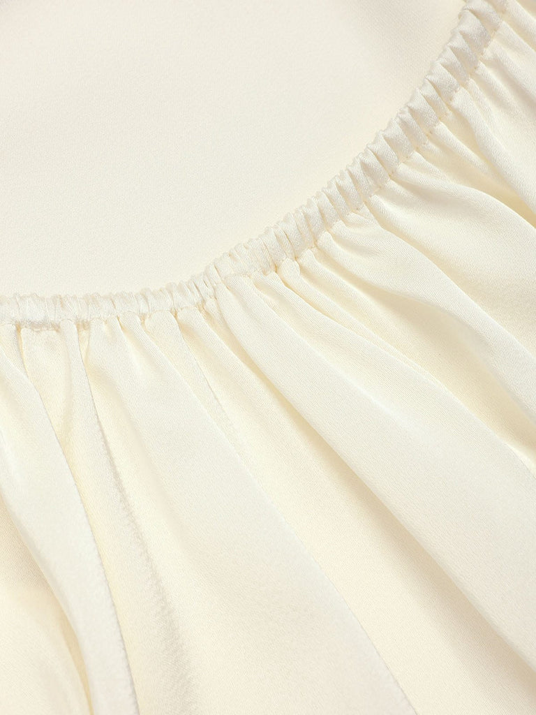 Prévente] Chemise de nuit beige à bretelles à lacets brodée de fleurs années 1940