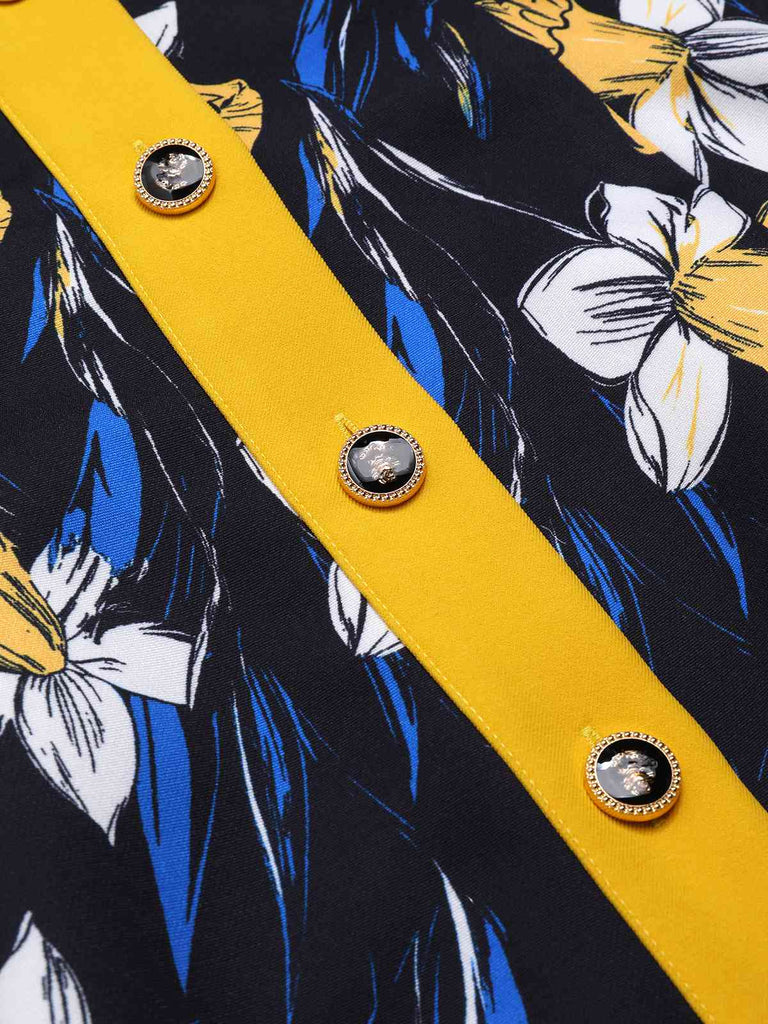 [Prévente] Robe patchwork florale jaune à épaules dénudées années 1950