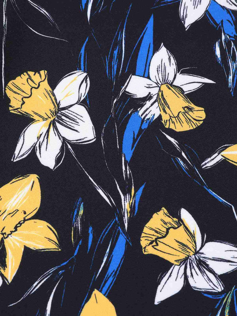 [Prévente] Robe patchwork florale jaune à épaules dénudées années 1950