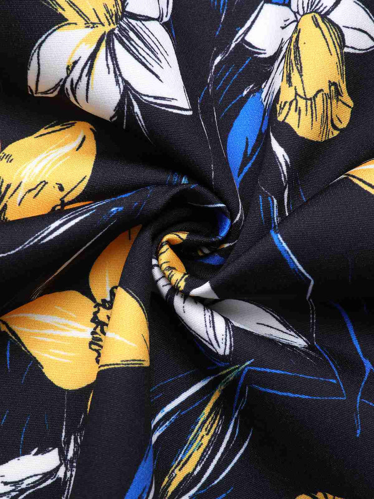 [Prévente] Robe patchwork florale jaune à épaules dénudées années 1950