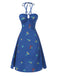 [Prévente] Robe bleue à fleurs brodées dos nu des années 1960