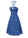 [Prévente] Robe bleue à fleurs brodées dos nu des années 1960