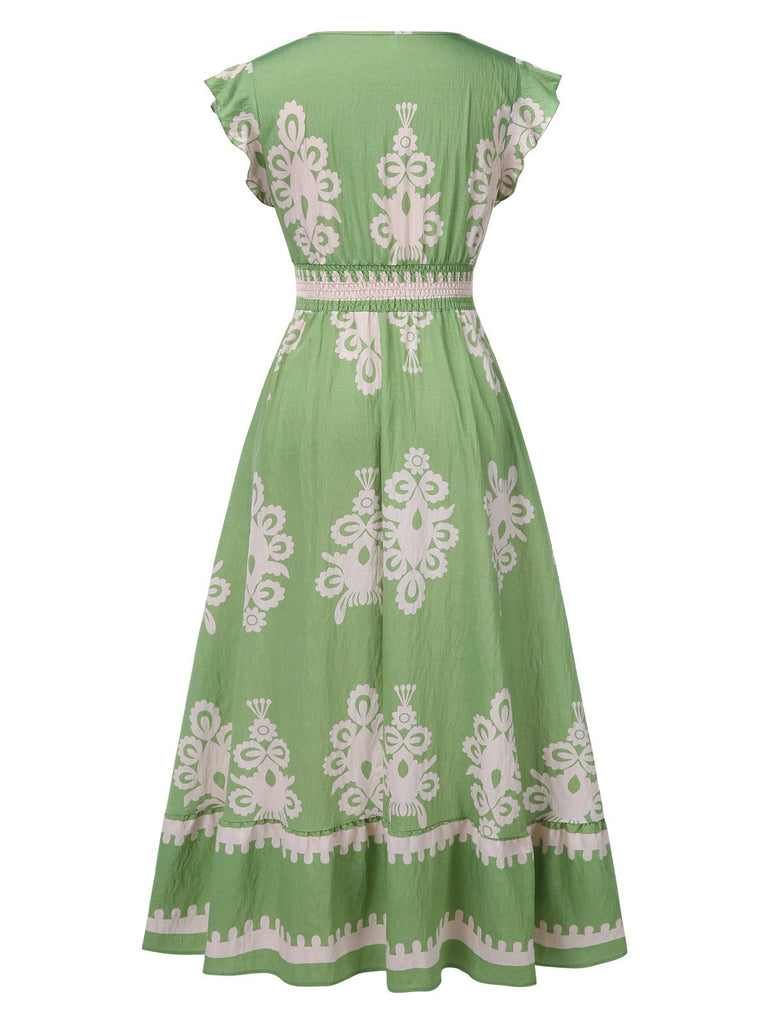 Robe bohémienne à col V motif tribal des années 1970